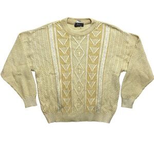 VINTAGE Rainett Sweater Womens Size M-L Cream Yellow Cable Pullover